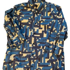 Jil Sander Abstract Blue and Cream Shirt